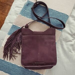Vintage Lucky Brand Suede Leather Tassel Sachel Crossbody In Maroon